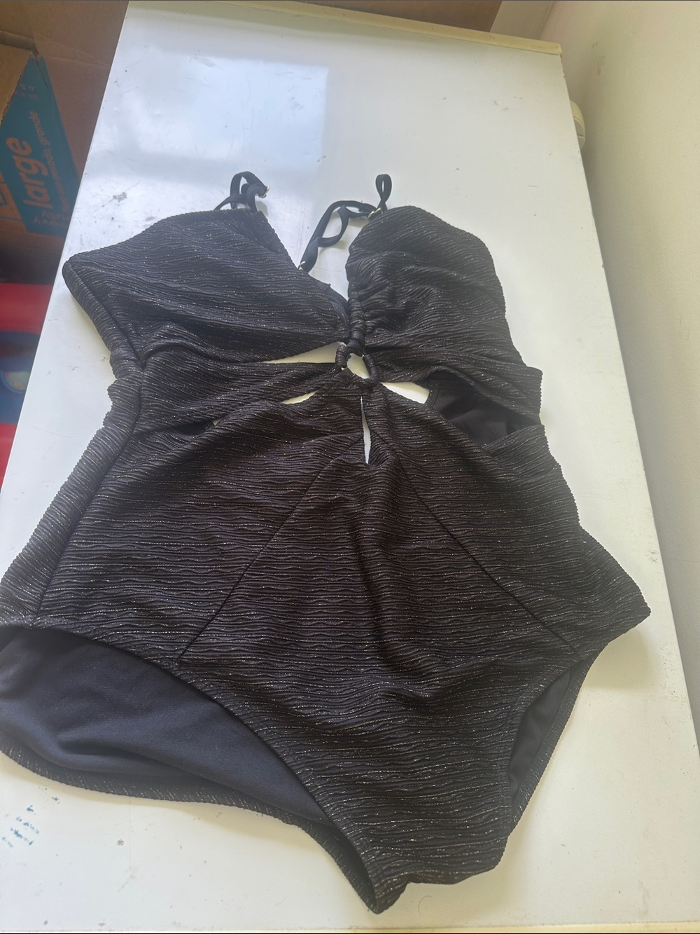 Time and Tru Black Shimmer Cutout One-Piece Swimsuit